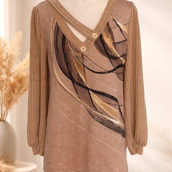 Source Unknown Tops - Abstract Print Long Sleeve Tunic Top Size L